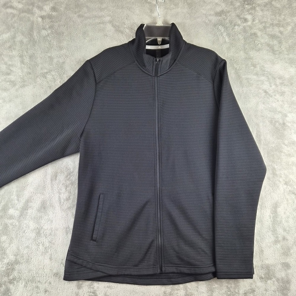 Adidas Full Zip Jacket Womens XL Black Ribbed Textured Athletic Training Gym